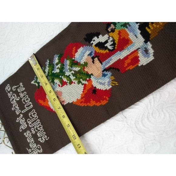 Vtg Swedish Handmade Xmas Santa Tapestry  ' Are There Any Children Please' Decor - Picture 7 of 8